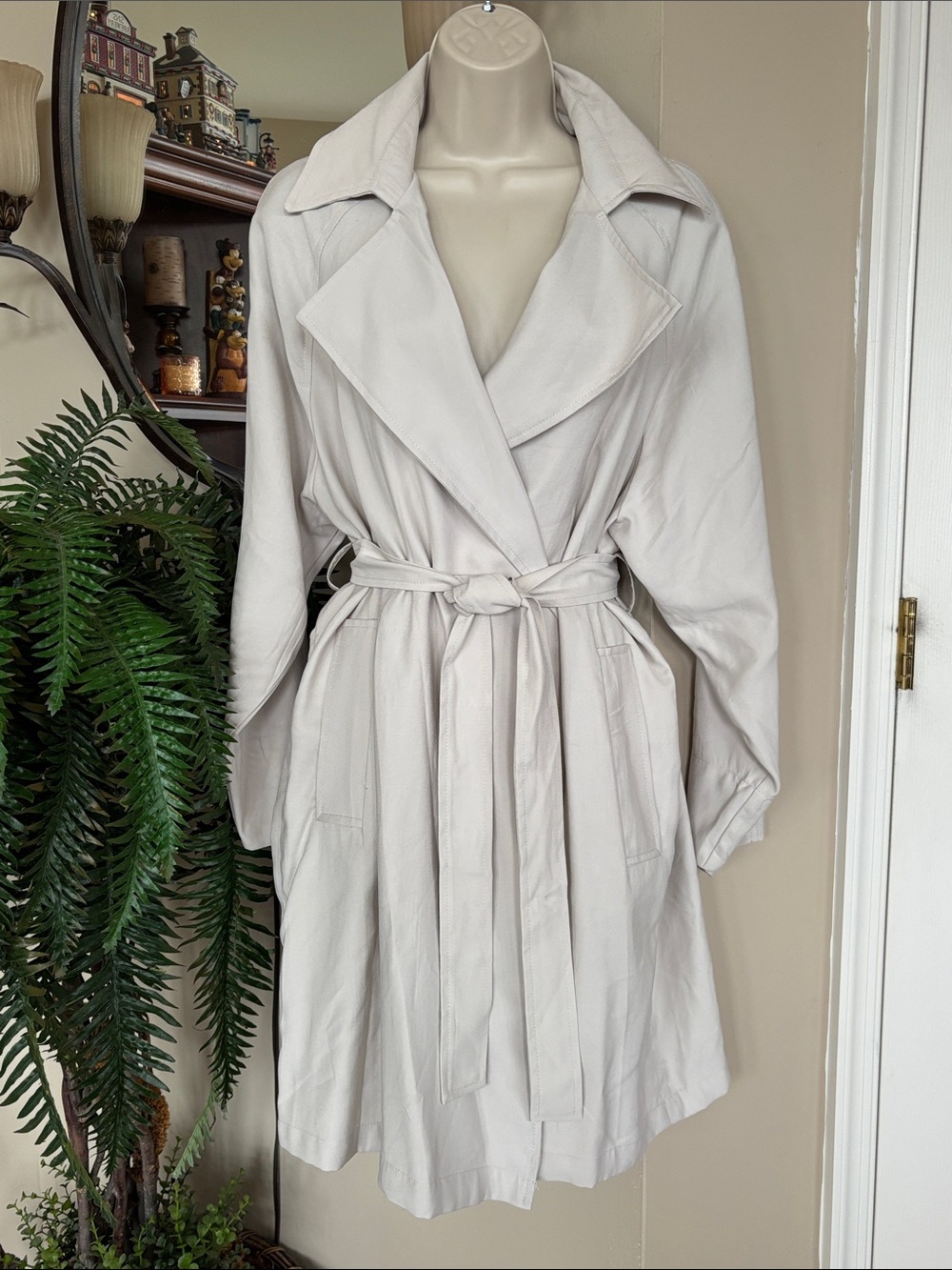 NWOT Philosophy Light Beige Belted Trench Coat Viscose Blend Neutral Jacket